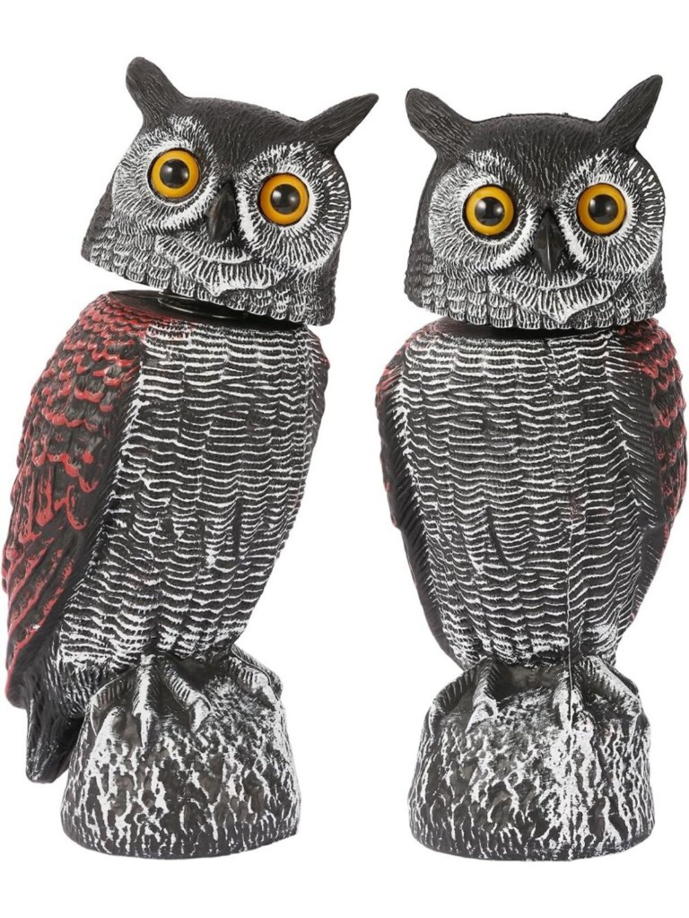Realistic Fake Owl Decoys - 15.8" Rotating Head Bird Scarecrow Statues, 2 Pack